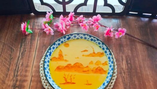 Creative splashing ink landscape egg custard