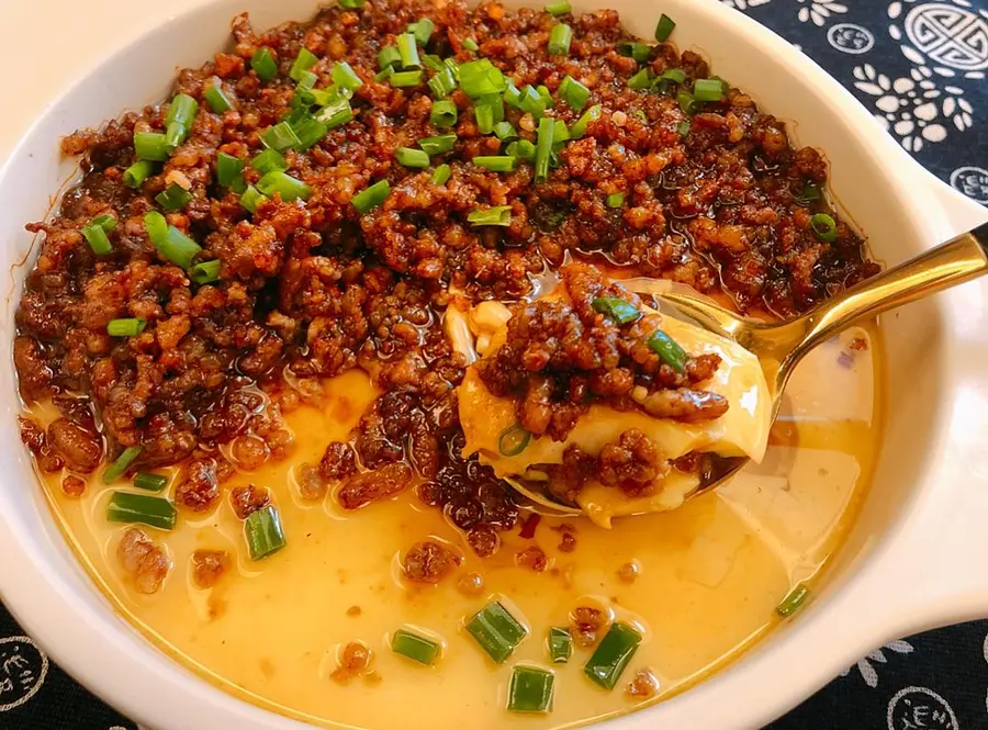 Minced meat, tofu, steamed eggs