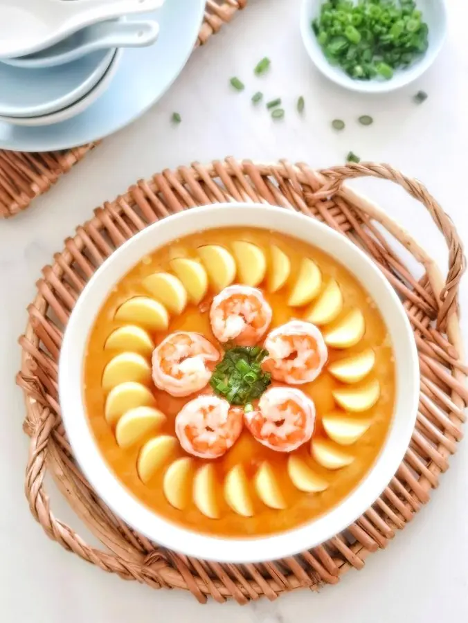 Steamed !️ !️ eggs with shrimp and tofu [Mofei Steaming Stew]