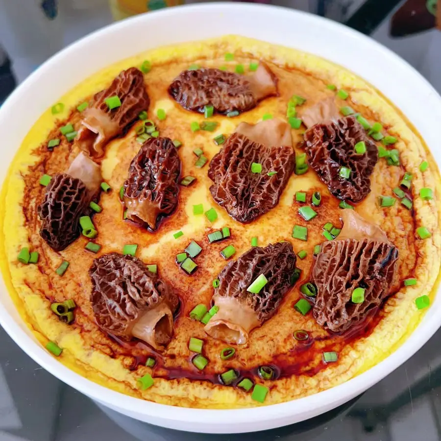 Steamed egg custard with wild morels