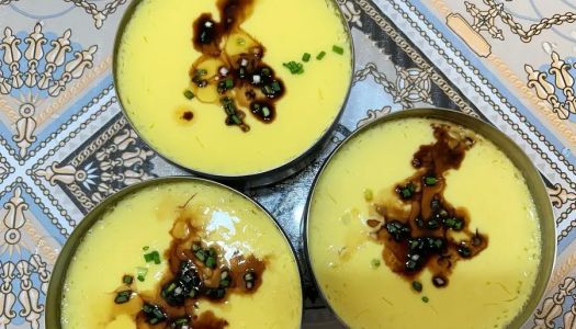 Steamed egg custard with tender and delicate shrimp