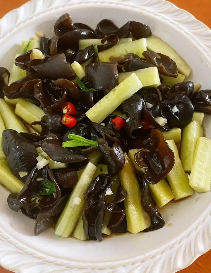 Chilled salad in summer Refreshing cucumber  mixed with fungus