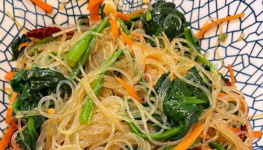 Reduced-fat vegetables ~ cold spinach vermicelli