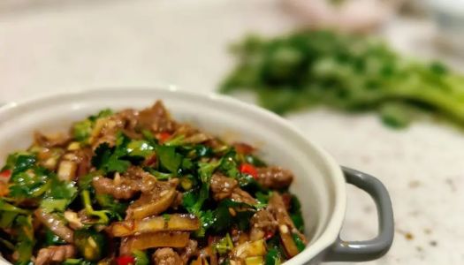 Coriander tossed with beef