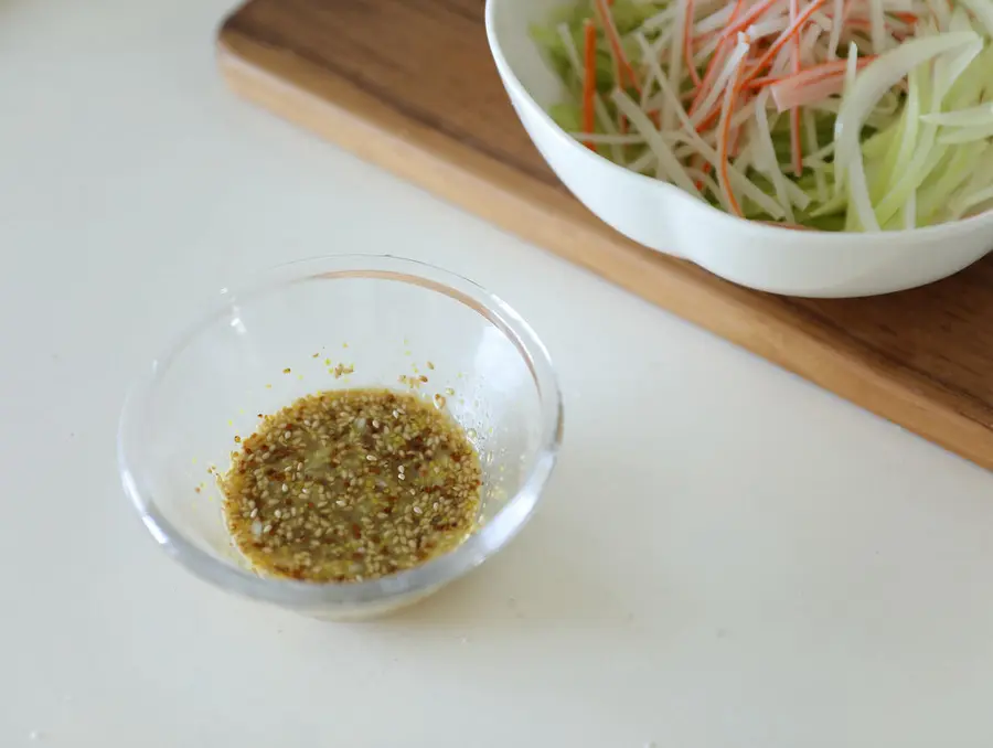 Summer refreshing dish - cold cucumber and shredded crab meat step 0