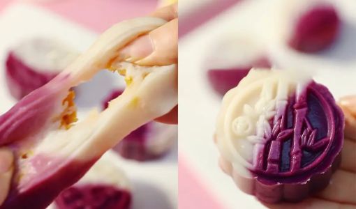 Two-color purple sweet potato mooncakes, low calorie, oven-free|Inferior fox and fox baking