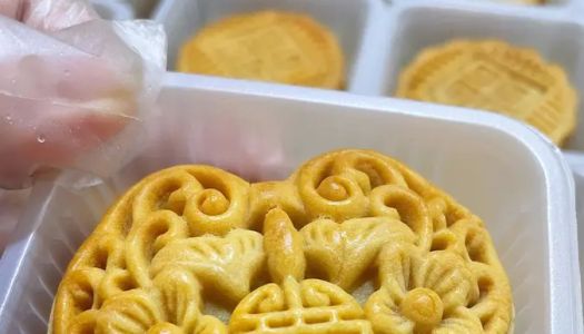 A Cantonese mooncake crust with a clear pattern of low sugar and low oil