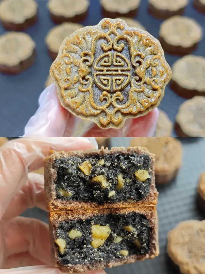 Private black gold rice mooncakes - with black sesame walnut filling recipe