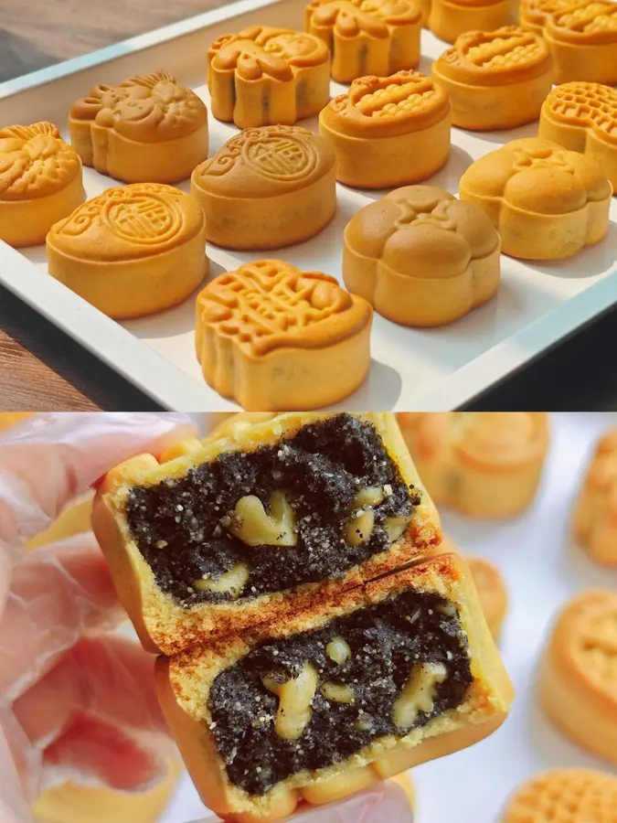 Black sesame walnut mooncake, with filling recipe included, nanny-level tutorial.