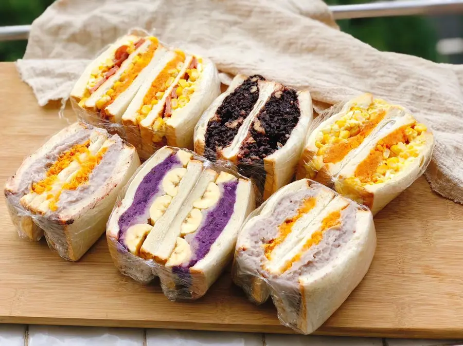 Purple sweet potato mash / egg meat floss sandwich encyclopedia 