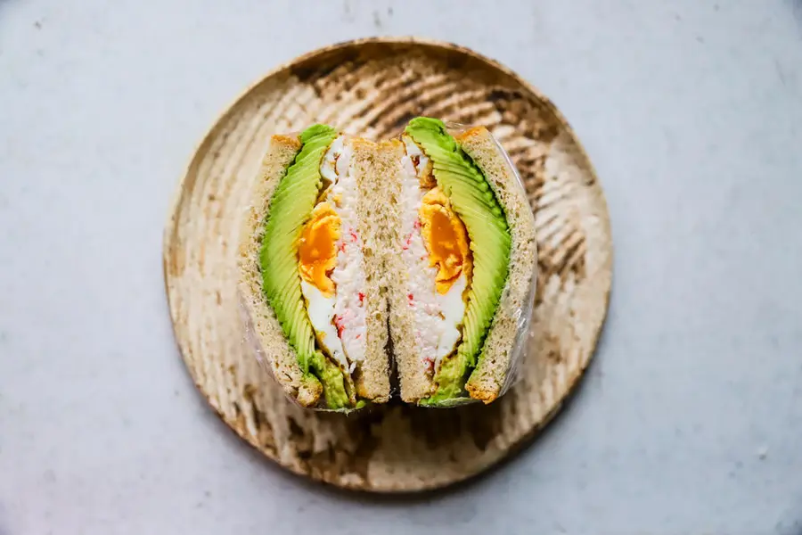 Crab salad, eggs, avocado sandwiches step 0