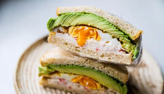 Crab salad, eggs, avocado sandwiches