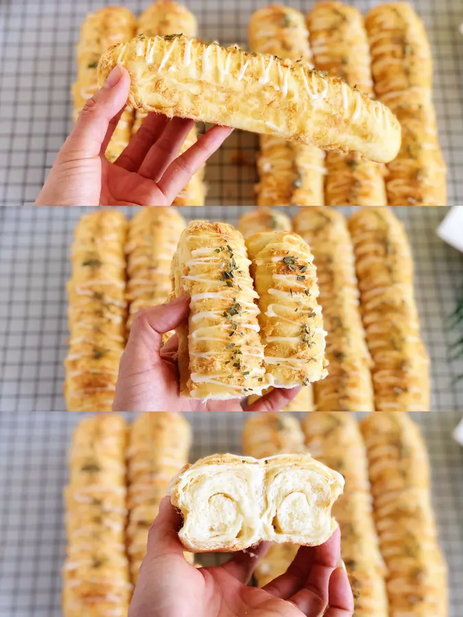 Ultra-soft salad dressing meat floss bread sticks, three-dimensional bread all-purpose dough with a three-dimensional appearance, easy to get out of the film and friendly to novices! step 0