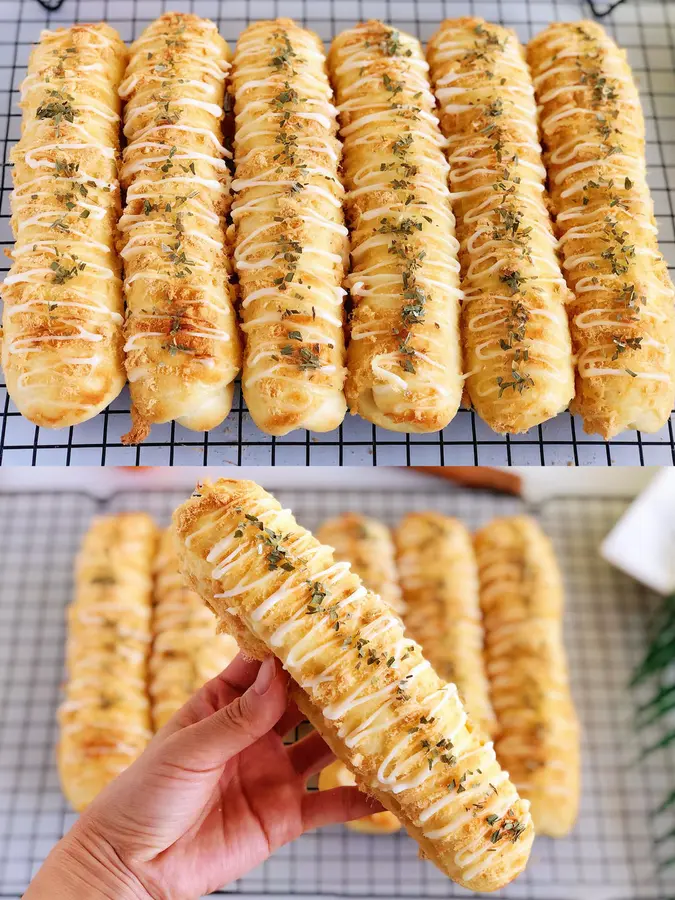 Ultra-soft salad dressing meat floss bread sticks, three-dimensional bread all-purpose dough with a three-dimensional appearance, easy to get out of the film and friendly to novices!