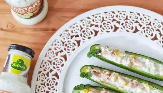 Fruit cucumber salad with tartar dressing|Low fat meal