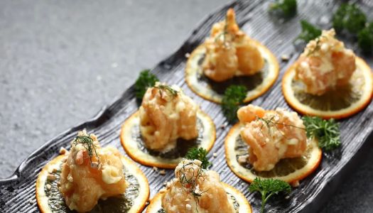 Happy New Year's dish: fresh orange cashew nut salad crispy shrimp