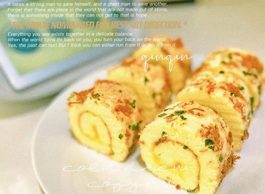 Scallion and pork floss salad dressing cake roll