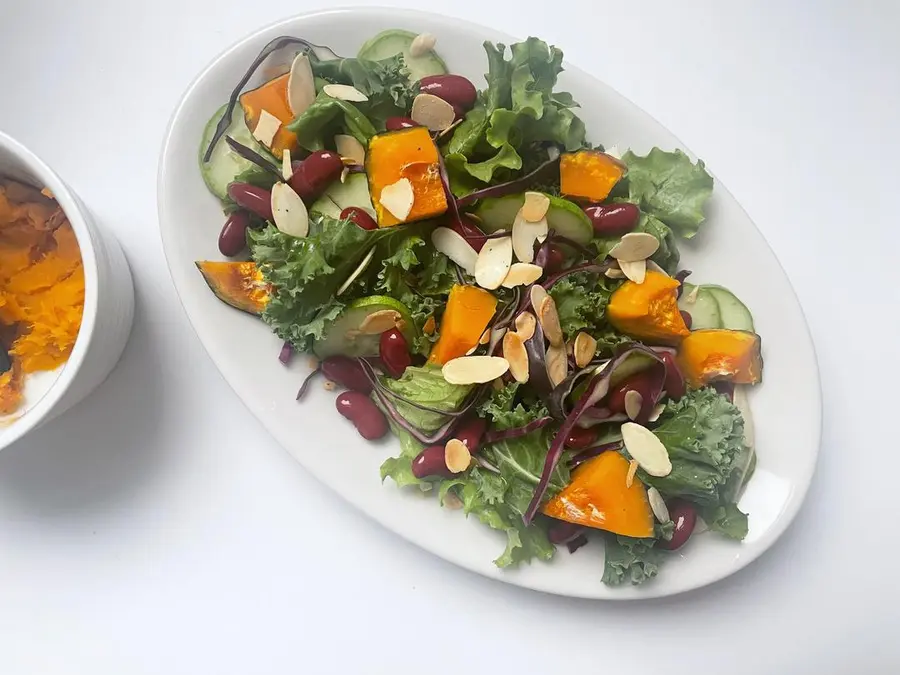 Miso pumpkin salmon salad with mixed vegetables step 0