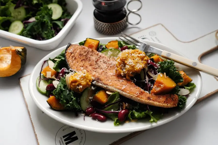 Miso pumpkin salmon salad with mixed vegetables step 0