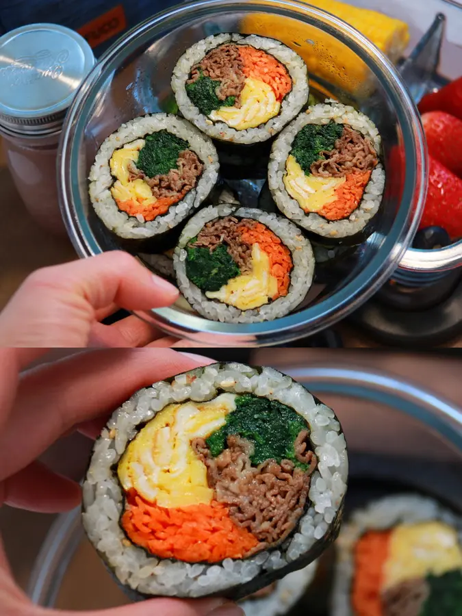  Bento - Sushi  Super Detailed Method / Beef, Egg, Spinach, Sushi + Grilled Vegetables