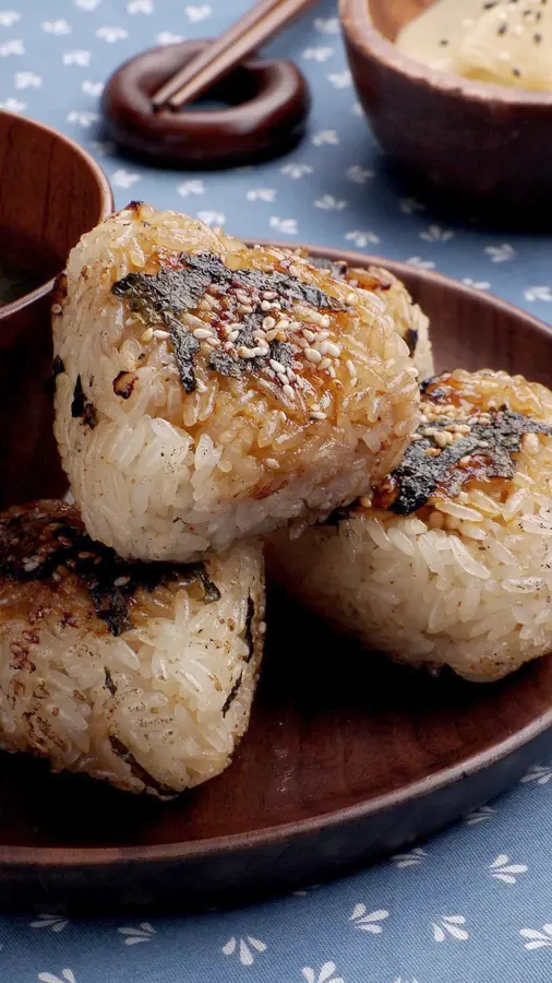 Japanese-style grilled rice balls with soy sauce