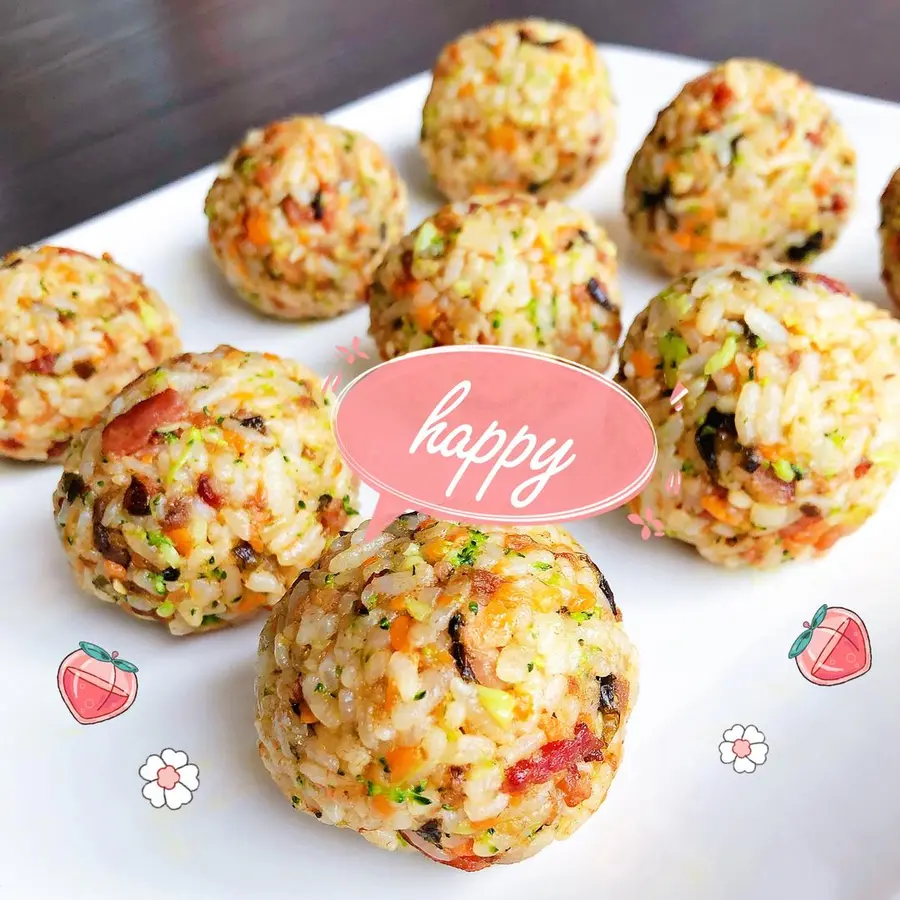 ã€Colorful rice ballã€‘There are rice and vegetables, meat, milk and seafood  step 0