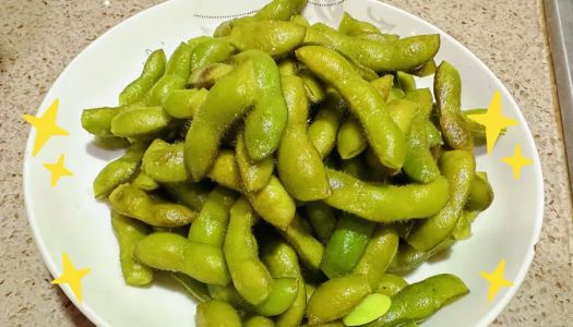 Emerald green saltwater edamame (super hot snack at the night market)