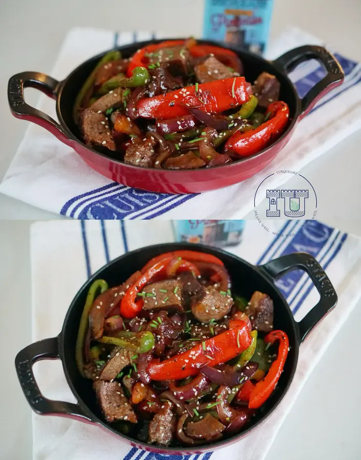 A replica of the smoky red pepper teriyaki steak of Spanish street food tapas