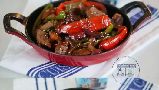 A replica of the smoky red pepper teriyaki steak of Spanish street food tapas