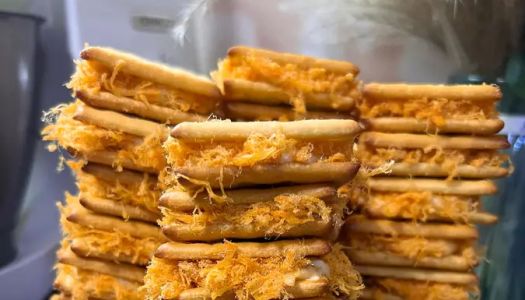 Meat floss, egg yolk, nougat biscuits