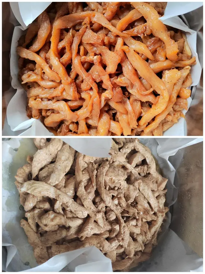 Chicken breast homemade gluttonous snacks, first dried and then steamed vs first steamed and then sunned step 0