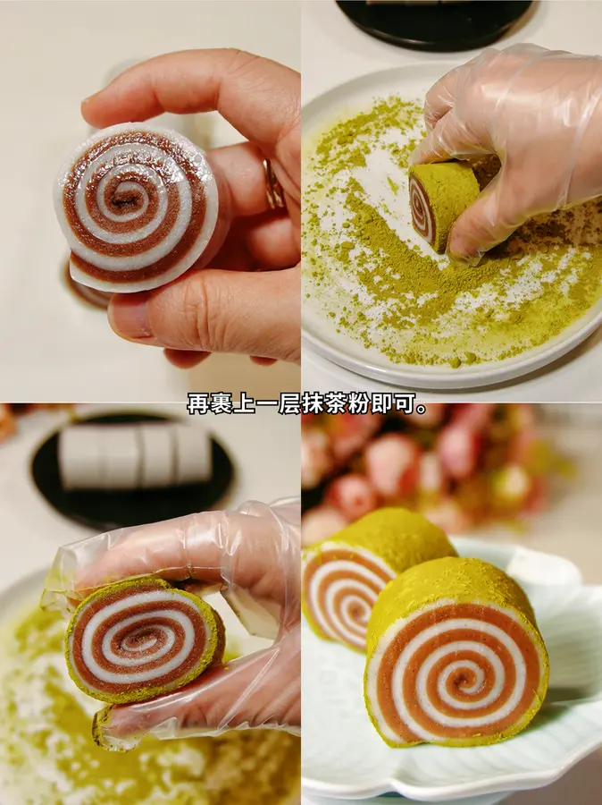 Glutinous snacks | Matcha chocolate rolls with water chestnut cakes step 0