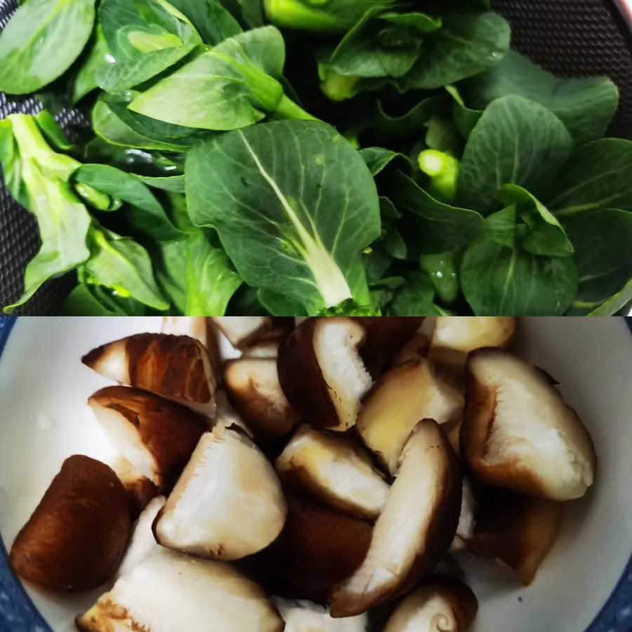 Home-cooked stir-fried greens with shiitake mushrooms step 0