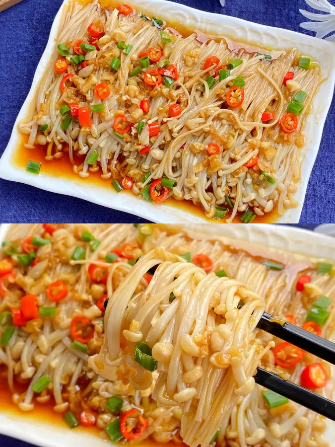 10 minutes of Kuaishou home-cooked garlic enoki mushrooms, so delicious that they lick the plate~ step 0