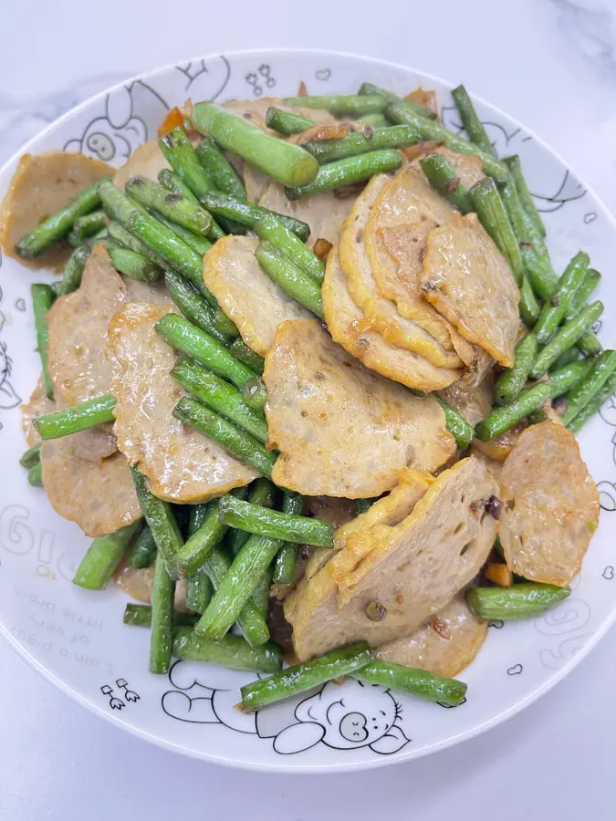 Stir-fried beans with fast dish golden pork strips step 0