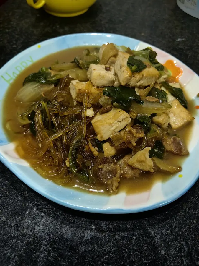 Delicious fast dishes (milk cabbage, vermicelli, pork belly, tofu)