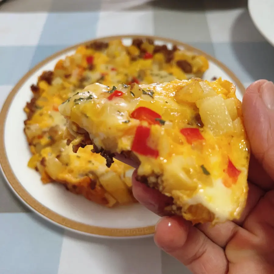 Potato and meat foam egg cake ~ fast breakfast