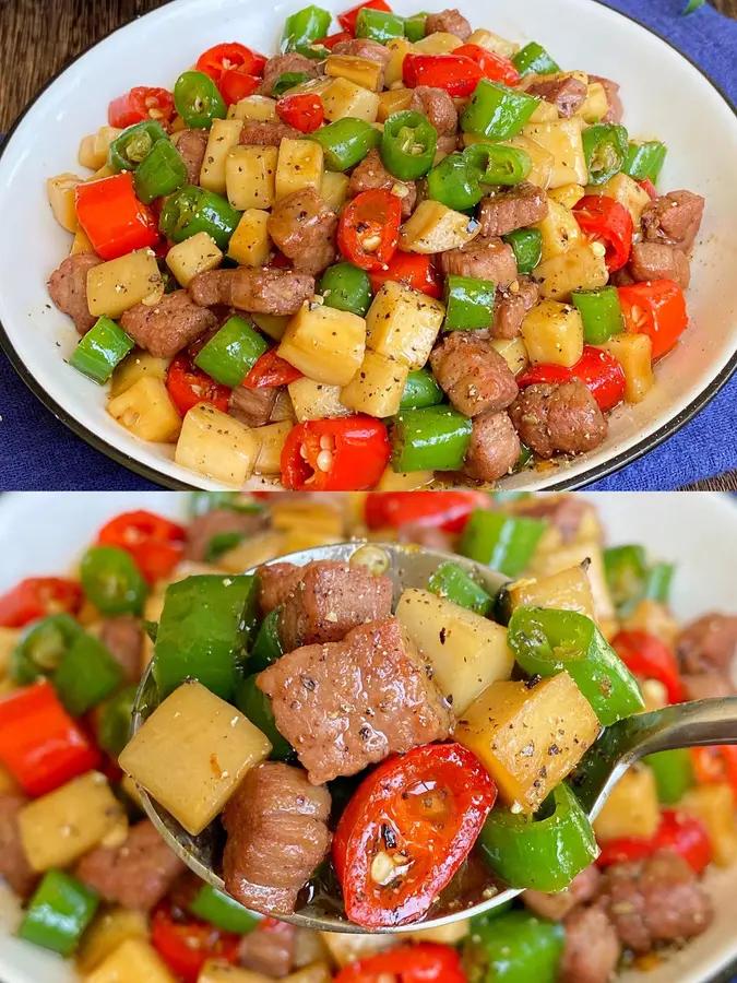 Appetizer! It's so delicious that it tears up and stir-fried beef with double peppers~