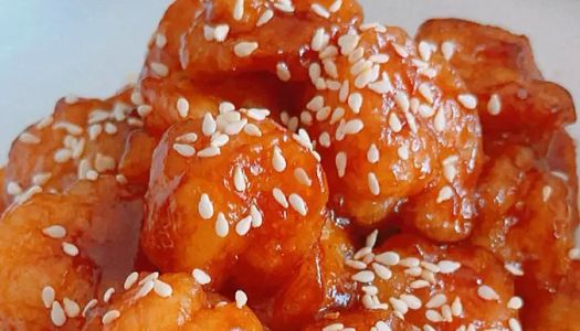 Quick dish ~ appetizer with rice ~ shrimp balls in tomato sauce or sweet and sour shrimp balls ~