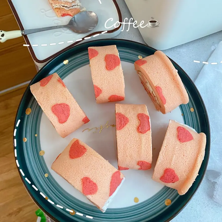 Make a (love strawberry cake roll ) for a loved one on Valentine's Day , full of  you step 0