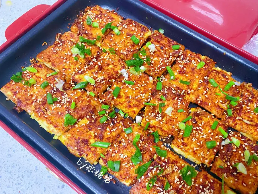 A pan version of the sizzling crispy tofu, racing past the roadside stalls step 0