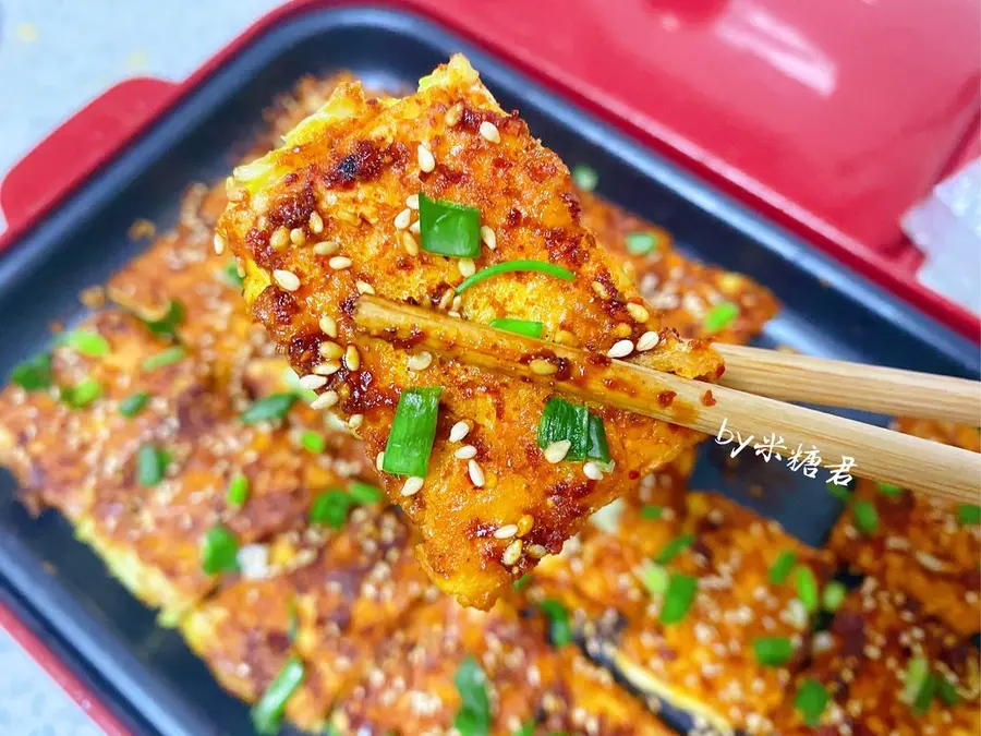 A pan version of the sizzling crispy tofu, racing past the roadside stalls step 0