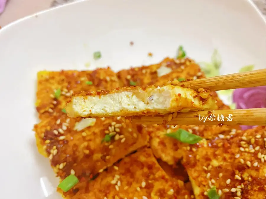 A pan version of the sizzling crispy tofu, racing past the roadside stalls step 0