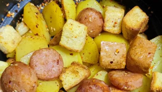 Lazy supper (air fryer, potato grilled sausage toast)