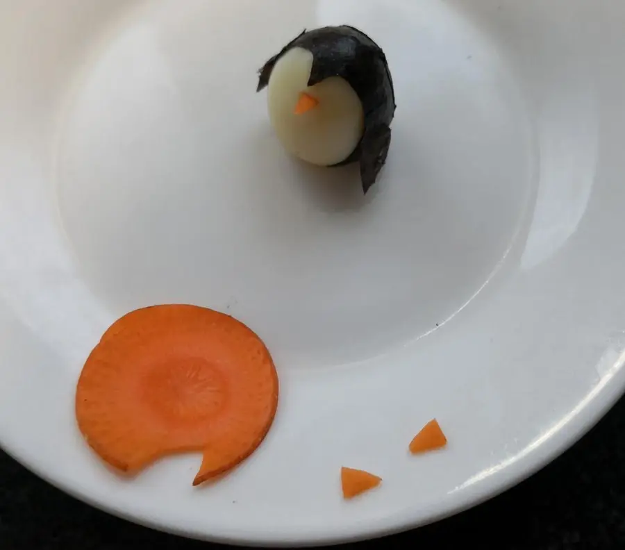 Creative meal for children: cartoon penguin quail eggs step 0