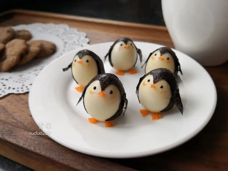 Creative meal for children: cartoon penguin quail eggs step 0