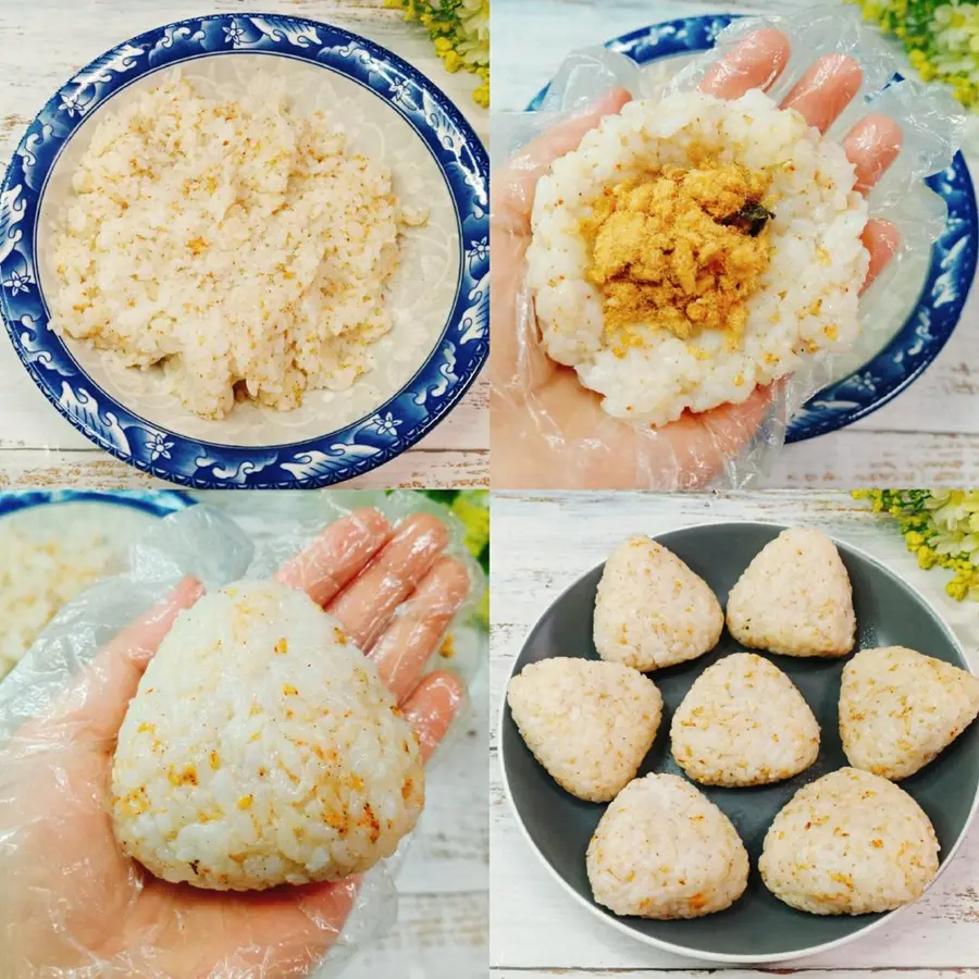 The fairy way to eat leftover rice, grilled rice balls with meat floss and soy sauce, can be made in a pan~ step 0