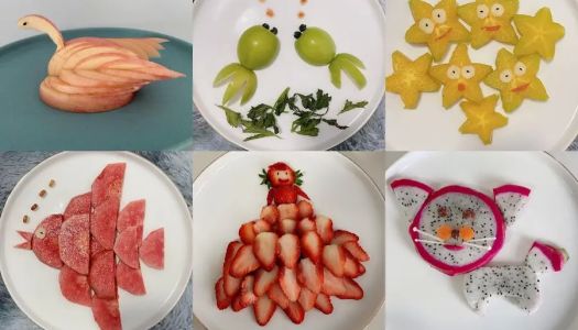 Fruit platter creative children's plating strawberry , apple and swan