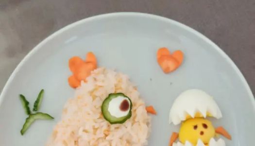 Creative breakfast for children--- chick mother and daughter