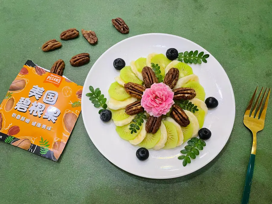 A creative platter of pecans and fruits step 0